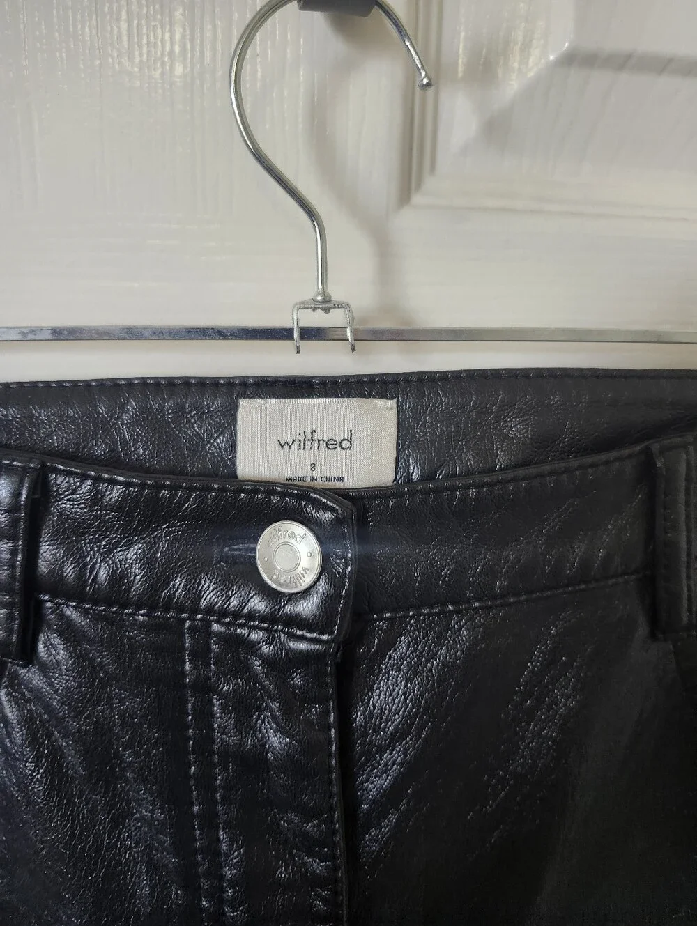 Aritzia Wilfred Melina Black Faux Leather Straight-Leg Pants
